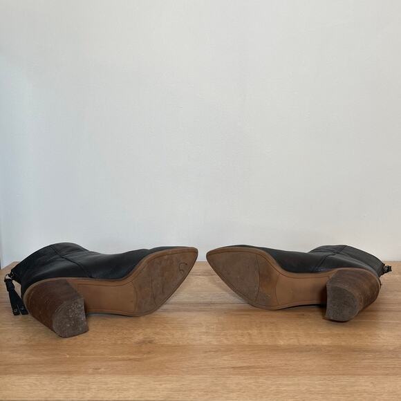 Franco Sarto Marmalade Black Leather Stacked Block Heel Booties Boots Size 8.5 - Picture 5 of 7